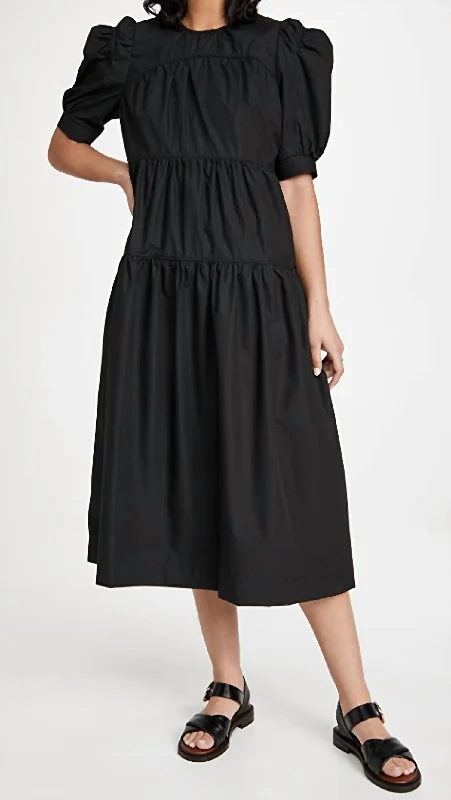 Classy Style Discounts Y2K Nostalgic Fashion Look Poplin Midi Dress in Black