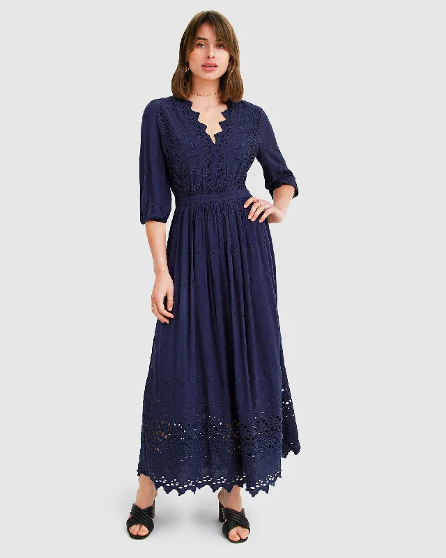 Trend Forward Threads Vintage Look All Eyes On Me Midi Dress - Navy