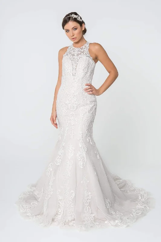 Gift Ideas Subtle Sophistication Elizabeth K - GL2818 Embellished Illusion Jewel Trumpet Bridal Dress