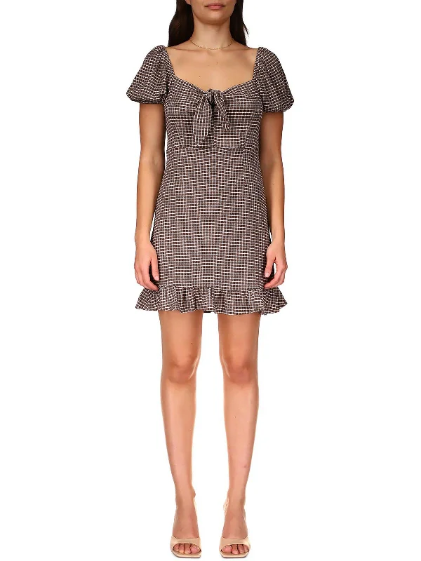 Imeless Style Flowy Fabric Womens Checkered Above Knee Midi Dress