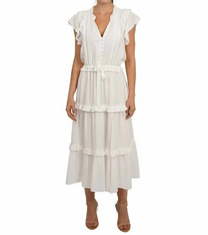 Flash Sale Now Coastal Beach - Inspired Style Savannah Tiered Midi Dress In White