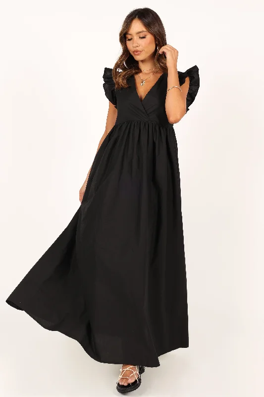 Trendy Pulse Minimalist Office - Ready Style Scout Frill Shoulder Maxi Dress - Black