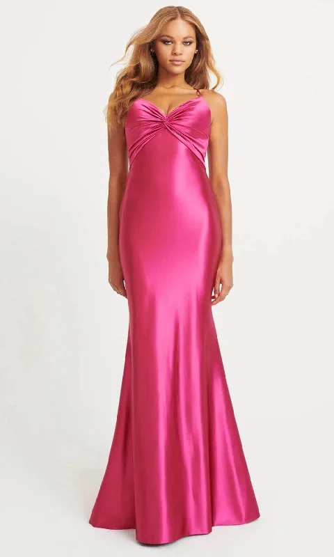 Break Fashion Norms Elegant Ensemble Faviana 11034 - Knotted V-Neck Satin Prom Gown