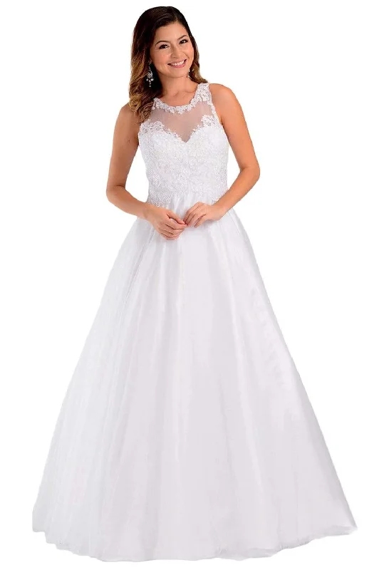 Best Sellers Graceful Drape Poly USA - 7490 Embroidered Halter Tulle A-line Gown