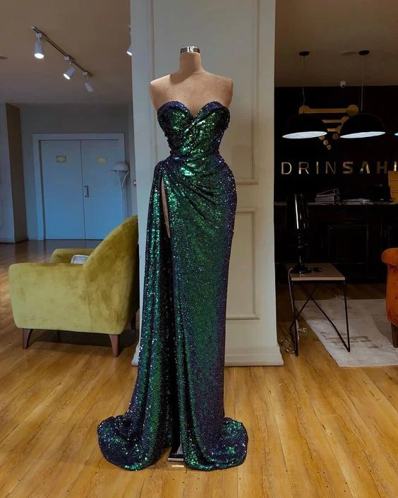 Sophisticated Fashion Cottagecore Rustic Charm Style green Mermaid Sequins Maxi Dress Prom Dresses sequin dress     cg22142