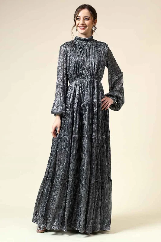 Fashion Forward Vintage Look Victoria Silver Lurex Gown Dress