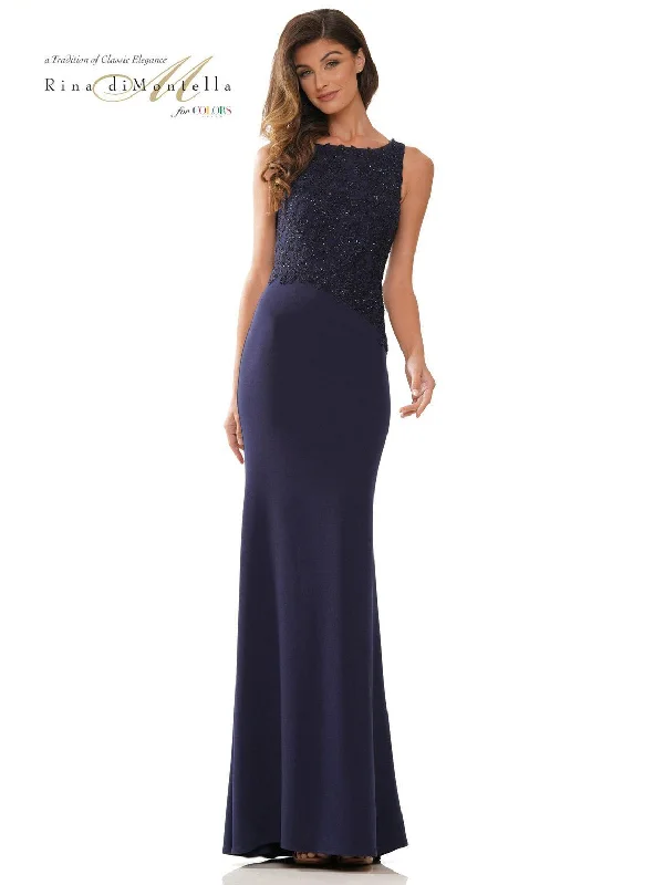 Daring Fashion Promotions Sophisticated Cut Rina di Montella 2765 Long Sleeveless Formal Dress