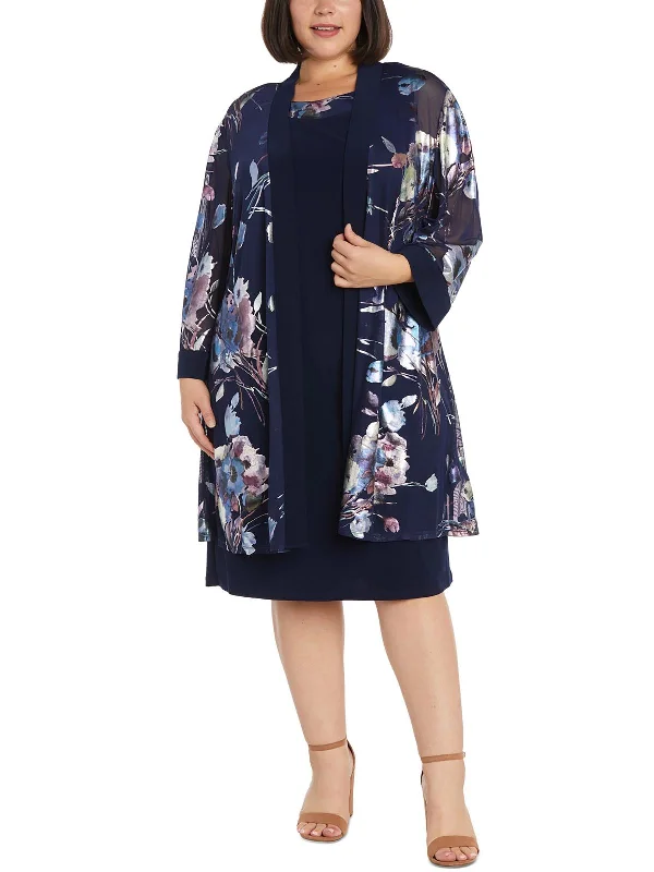 Fashion-Forward Alluring Design Plus Womens 2PC Jacket Midi Dress