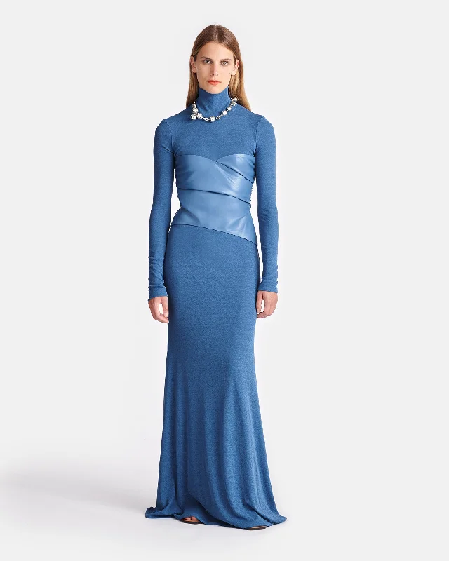 Modern Fashion Sale Minimalist Chic Amabel - Mesh Jersey And Okobor™ Alt-Leather Maxi Dress - Blue