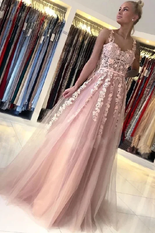 Break Fashion Norms Art Deco Geometric Pattern Look Elegant Backless Long Pink Lace Floral Prom Dress, Pink Lace Formal Graduation Evening Dress   cg11486