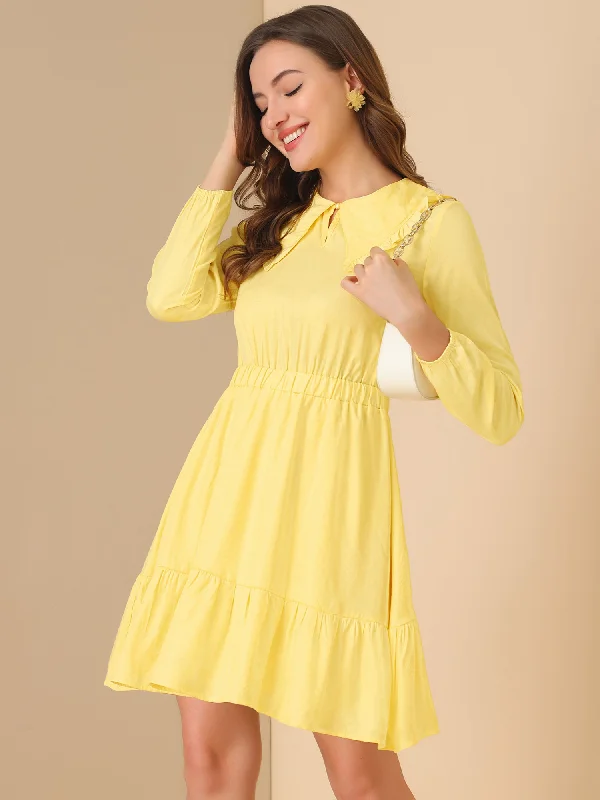 Budget Saver Great Deals on Ethnic Cultural Wear Casual Above Knee Ruffle Hem A-Line Long Sleeve Dress