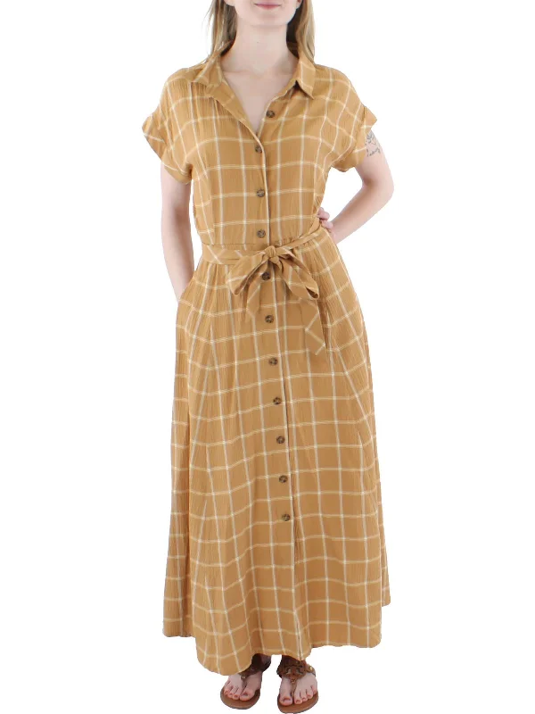 Elegant Style Elevated Style Womens Plaid Button Down Midi Dress