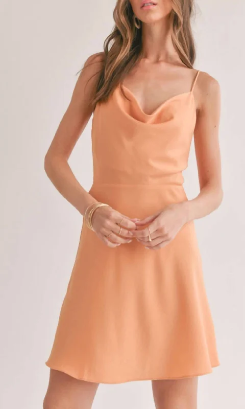 Stylish Statements Formal Outfit Jess Cowl Neck Mini Dress In Apricot