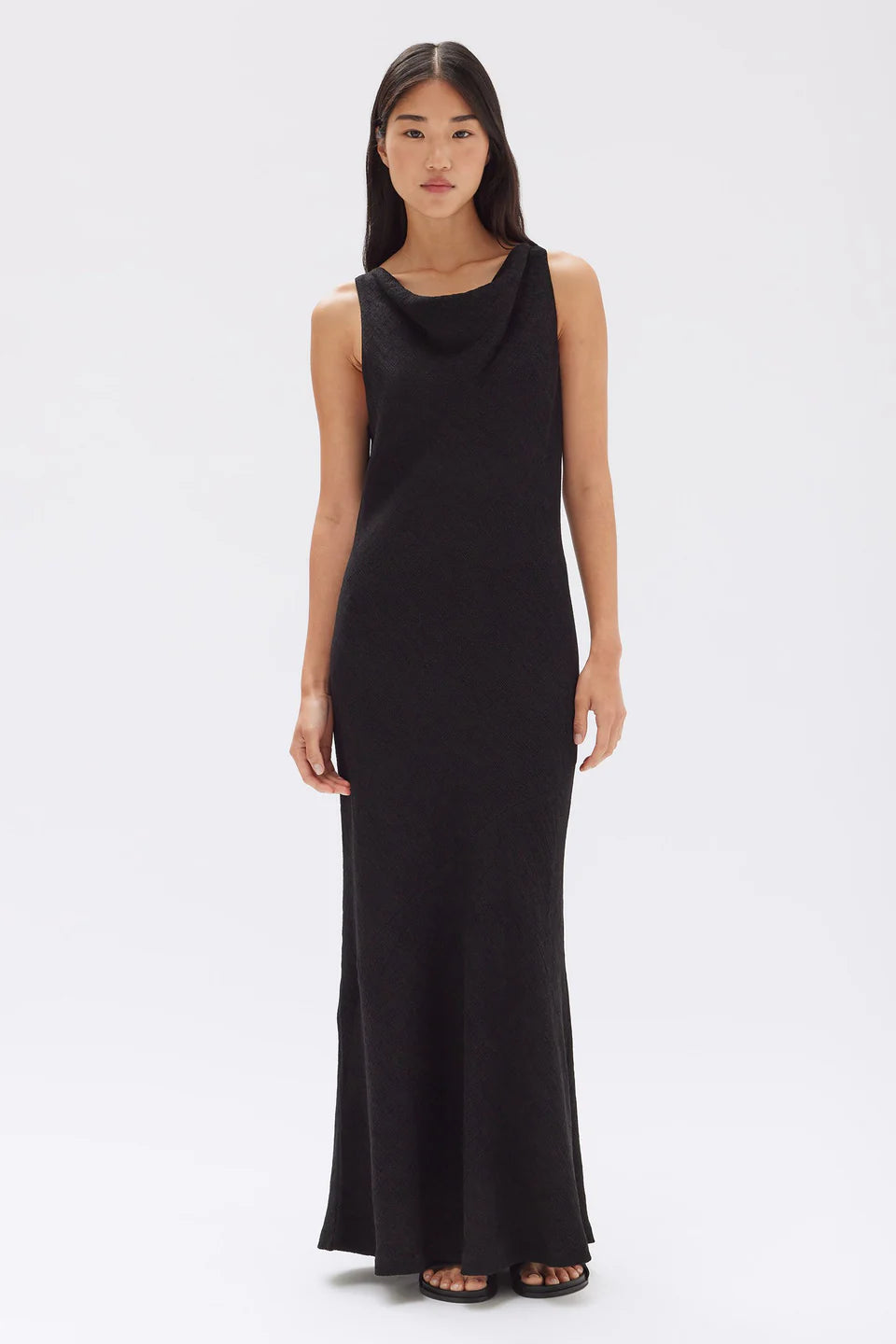 Effortless Style, Endless Impact Fashion-Forward Style Reign Black Textured Cowl Neck Maxi Dress