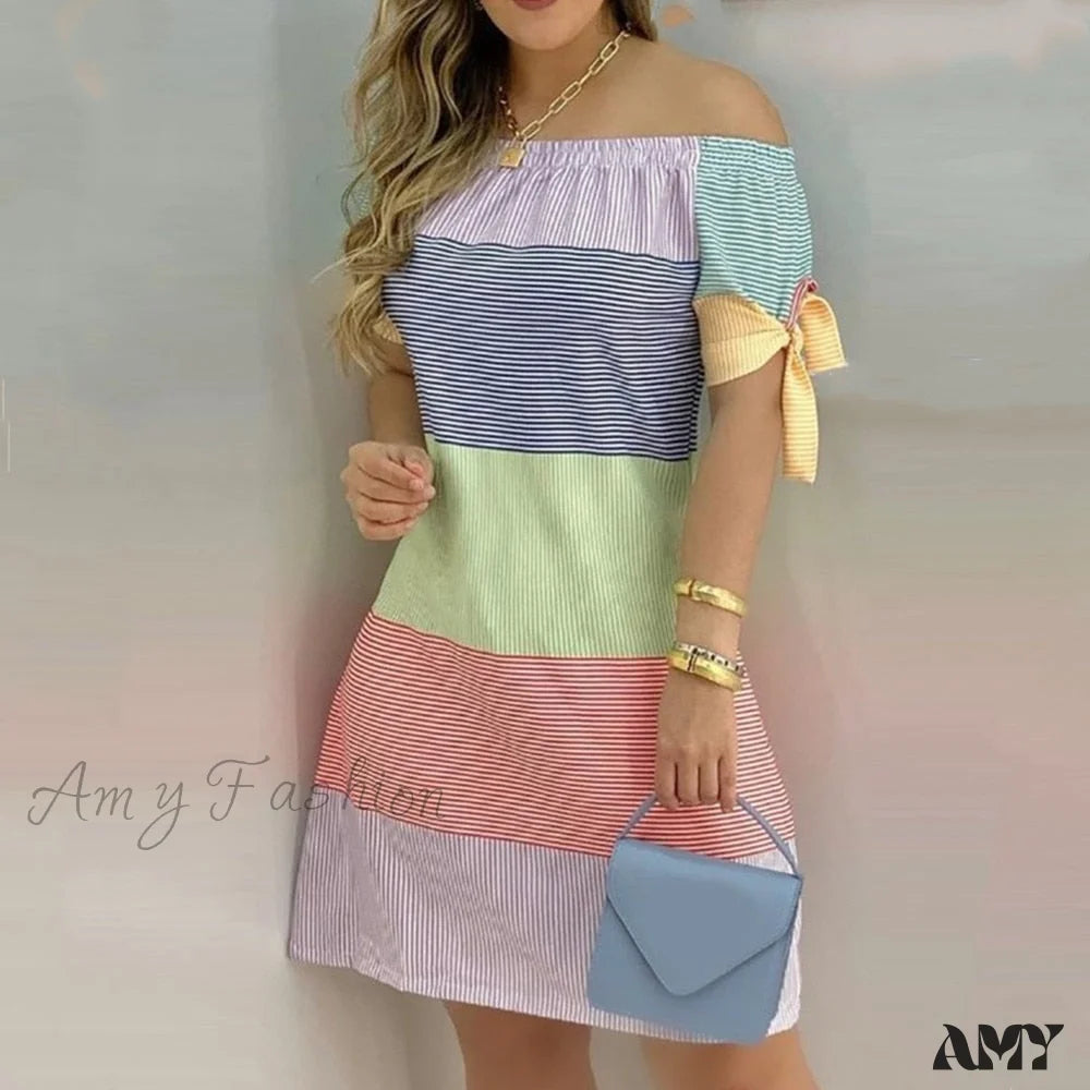 Latest Trends Coastal Beach - Inspired Style Amy Fashion - Striped Plaid Floral Print A Line Party Short Dresses