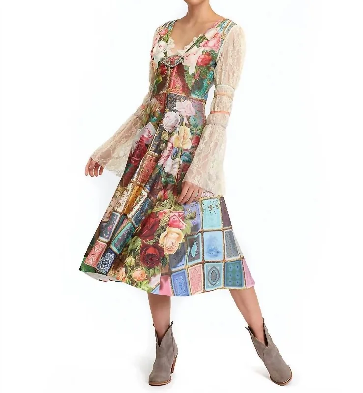 Seasonal Sale Contemporary Elegance Fortune In Flowerland Midi Dress In Card