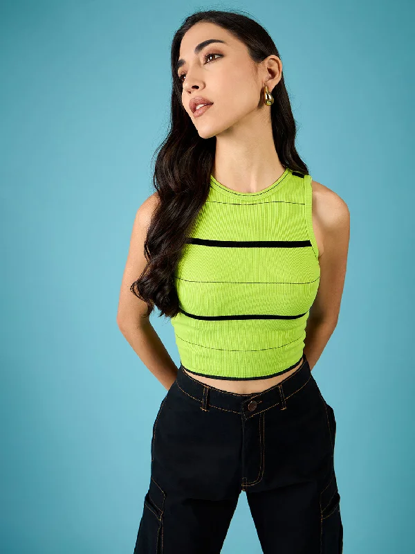 Seasonal Picks Artful Design Stretchable Ribbed Sleeveless Crop Top