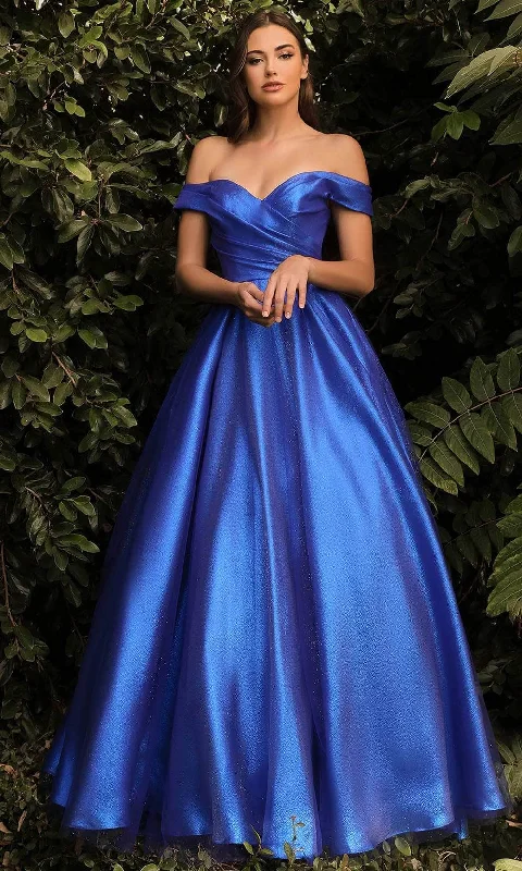 Imeless Style Statement Piece Ladivine J823 - Off Shoulder Glitter Satin Ballgown