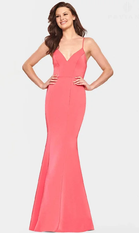 Fashion-Forward Offers Effortless Sophistication Faviana S10846 - V-Neck Satin Evening Dress