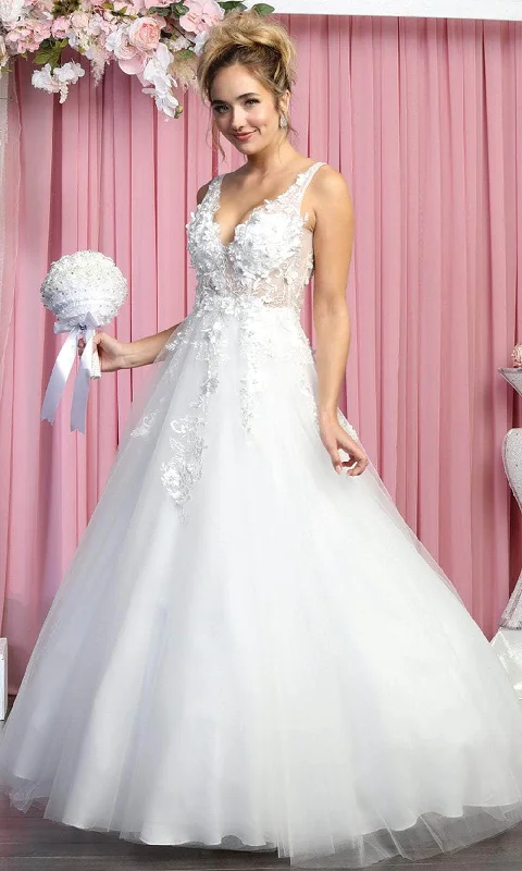 Classy Style Discounts Romantic Date - Night Ensemble May Queen RQ7902 - Sleeveless Plunging V-Neckline Wedding Gown