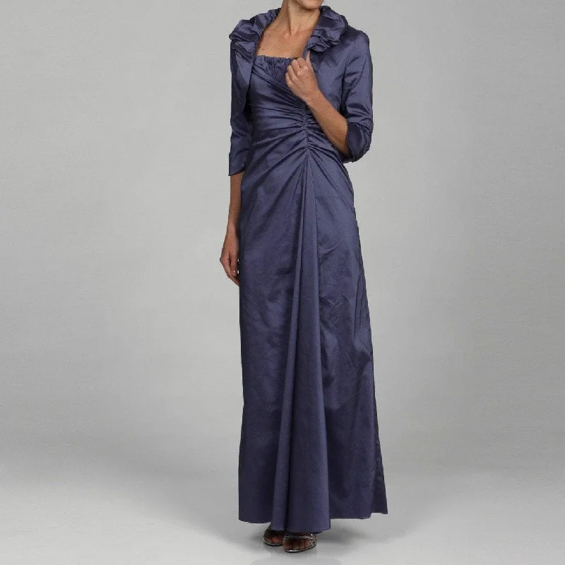 Bold Fashion Sales Timeless Elegant Adrianna Papell - Long Satin Dress with Ruffle Neck Bolero 81848880