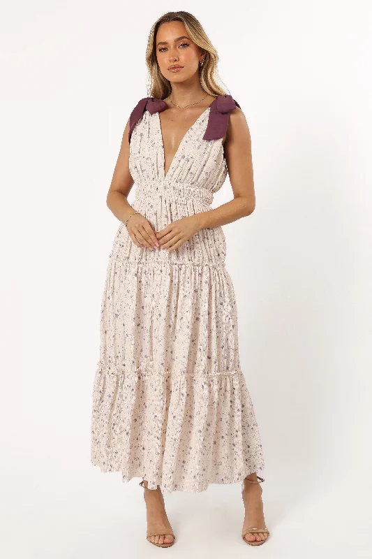 Season Sale Everyday Glamour Adeline Maxi Dress - Ivory/Purple