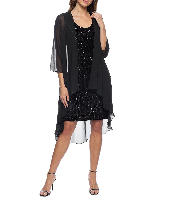 Seasonal Fashion Bohemian Vibe Marina  Short Sleeveless Velvet Sequin Dress Chiffon Jacket Set