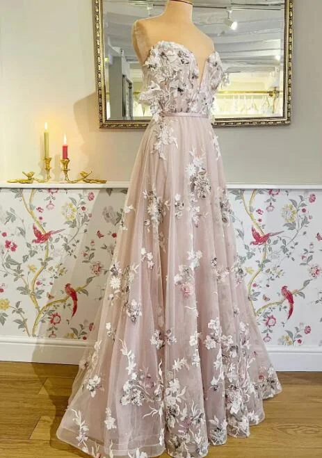 Step Ahead, Lead The Trend Summer Fashion Sweetheart Flowers Long Prom Dress off the shoudler gown