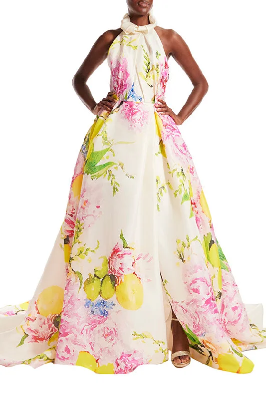 Trend Forward Threads Playful Elegance High Neck Sleeveless Floral Ball Gown