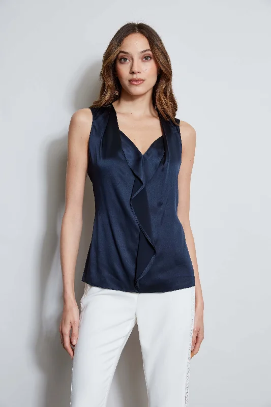 Essentials On Sale Effortless Comfort Silk Satin Sleeveless Cascade Shirt