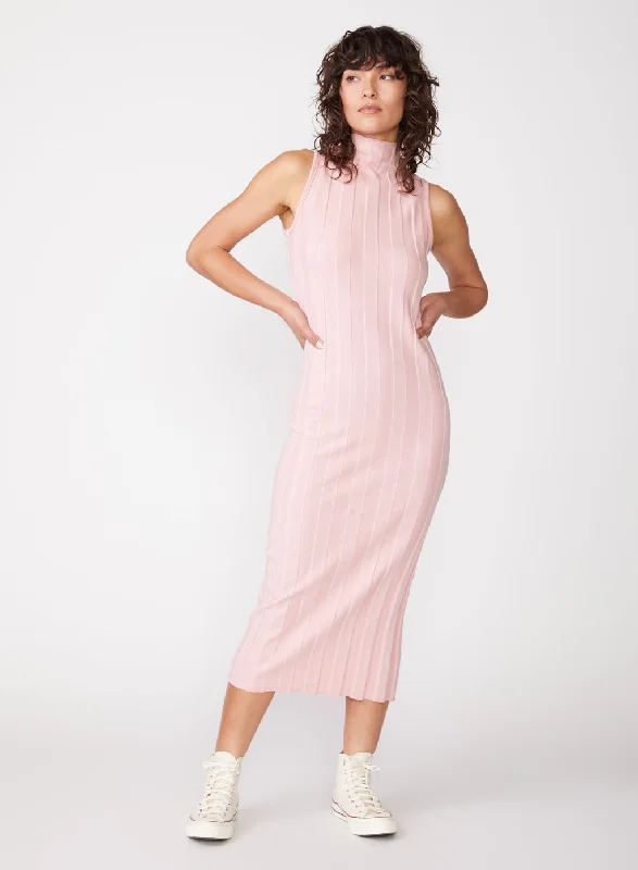 Modern Fashion Sale Seasonal Trend Stateside Box Pleat Mock Neck Midi Dress in Chalk Pink