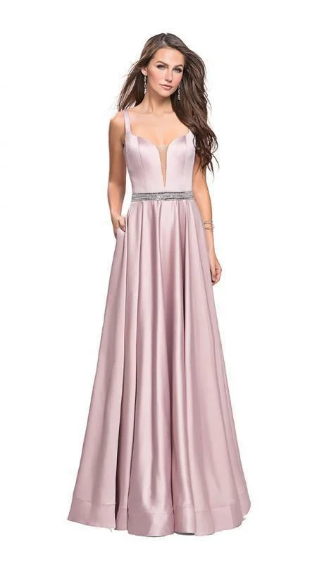 The Good Stuff Summer Fashion La Femme - 24821 Sleeveless Plunging Sweetheart Satin A-Line Gown