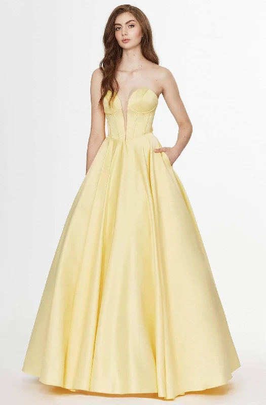 Limited Time Offers Charming Silhouette Angela & Alison 91071 - Satin Strapless Prom Dress