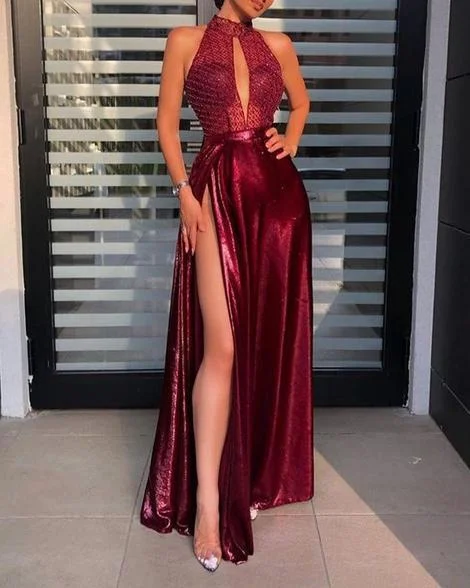 Timeless Style Promotions Grab Romantic Date - Night Styles Now Halter Sleeveless Keyhole Maxi Dress Evening Dress Prom Dress    cg19508