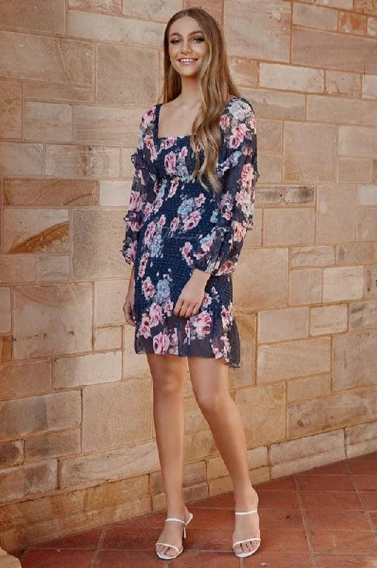 Cool Prices Rustic Countryside Charm Look Gail Dress - Navy Floral (Final Sale)