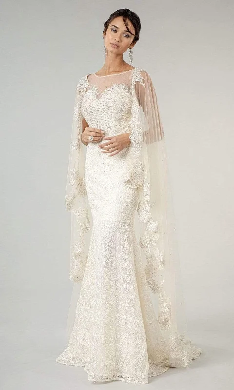 Seasonal Trends Limited - Stock Elizabeth K - GL1918 Lace Embroidered Sheath Bridal Gown with Cape