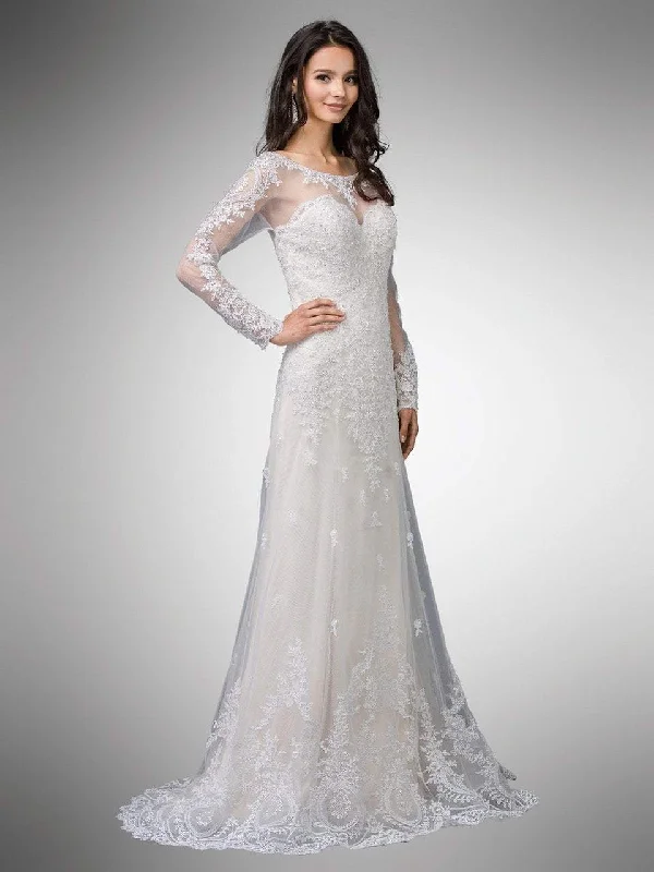 Seize Bargains Timeless Elegant Dancing Queen Bridal - 9 Two Tone Beaded Lace Illusion Bateau A-line Gown