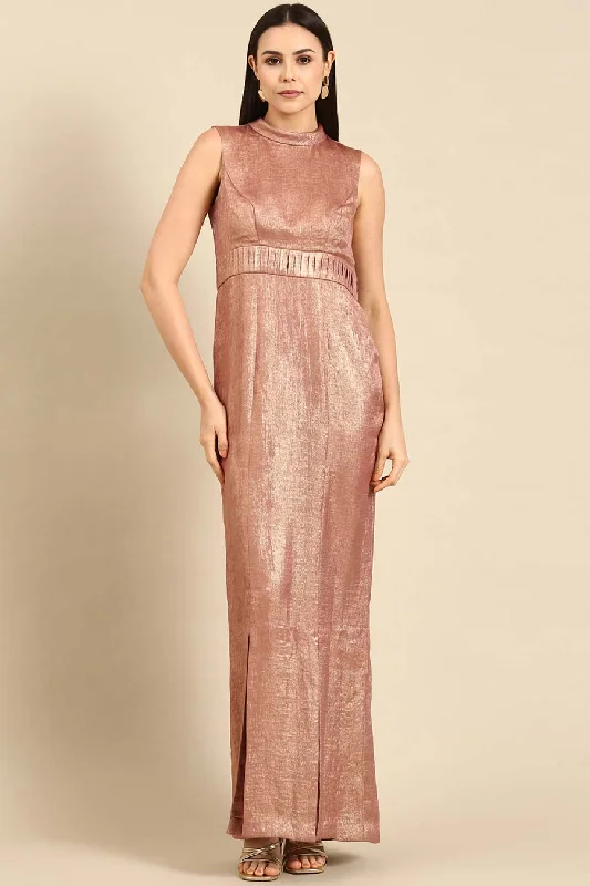 Additional Time-Limited Offers Feminine Charm Pink Gold Foil Print Gown Dress