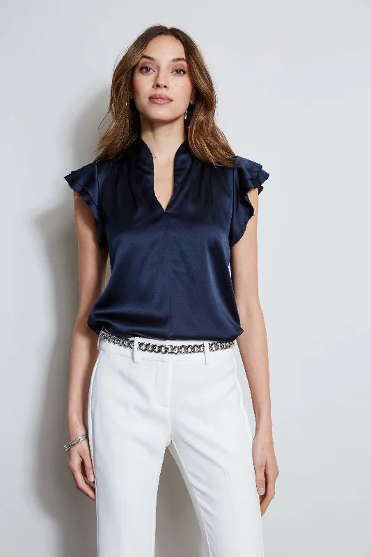 Sustainable Fashion Extravaganza Flowing Silhouette Silk Satin Flutter Sleeve Shirt