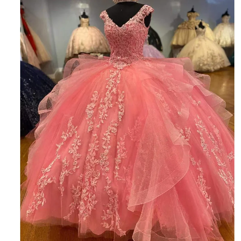 Summer Deals Lightweight Fabric Charming Quinceanera Dresses Ball Gowns Appliques Beading Sequined Ruffles Tulle Tiered For Sweet Girl Vestidos De Quinceañera