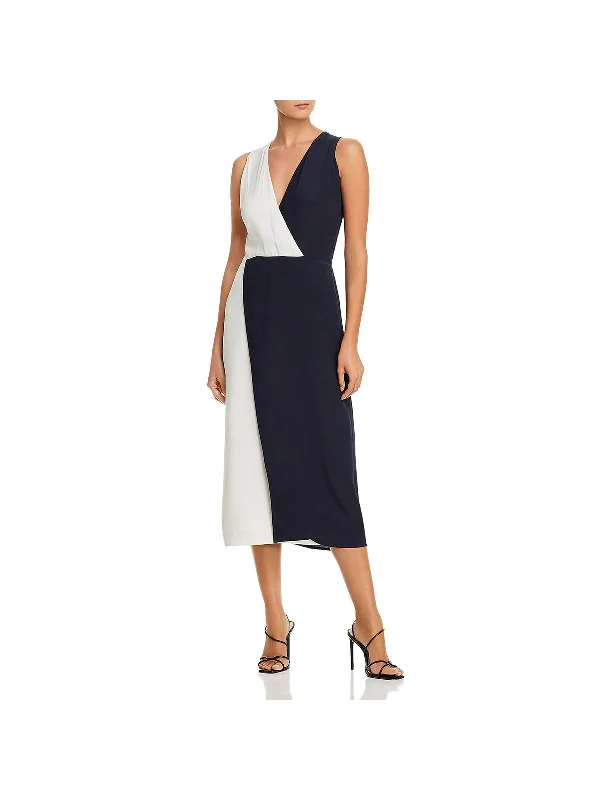 Chic And Edgy Luxury Comfort Galane Womens Surplice Colorblock Midi Dress