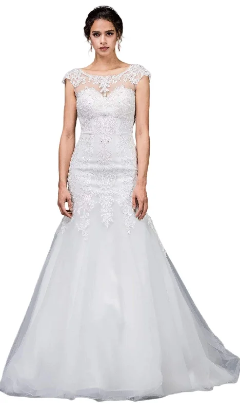 Explore What'S New Lightweight Fabric Dancing Queen Bridal - 58 Lace Applique Bateau Trumpet Gown