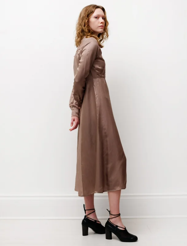 Modish Fashion Discounts Classic Charm Satin Long Sleeve Dress Mink