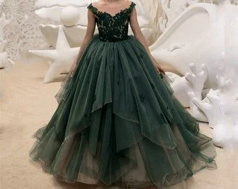 Huge Discounts This Week Cottagecore Rustic Charm Style Emerald green lace tulle ball gown formal dress for special occasion S26994