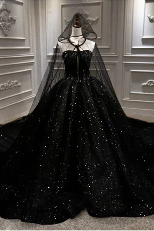 Sale Event, Prices Rock Rustic Countryside Charm Look Sequin Shiny Strapless Black Ball Gown Princess Prom Dresses Y56