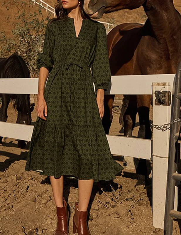 Seasonal Style Discounts Coastal Beach - Inspired Style Zinnia Green Floral Cotton Dress