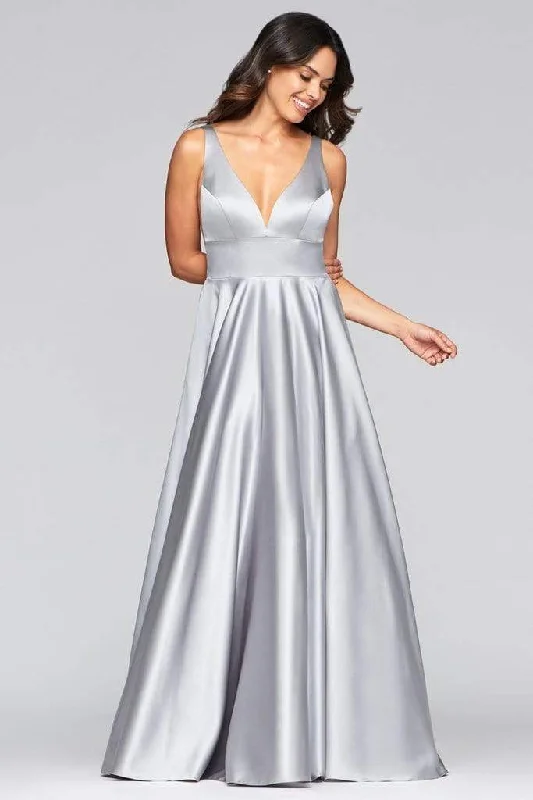 Catch Every Fashion Trend Luxury Style Faviana - S10474 V-Neck Empire Modest Prom Satin Dress