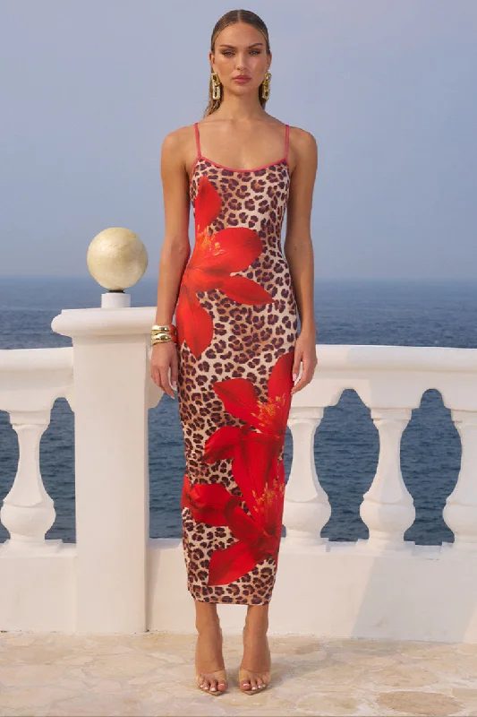 Gift Ideas Feminine Allure Victoria Midi Dress - Leopard Floral