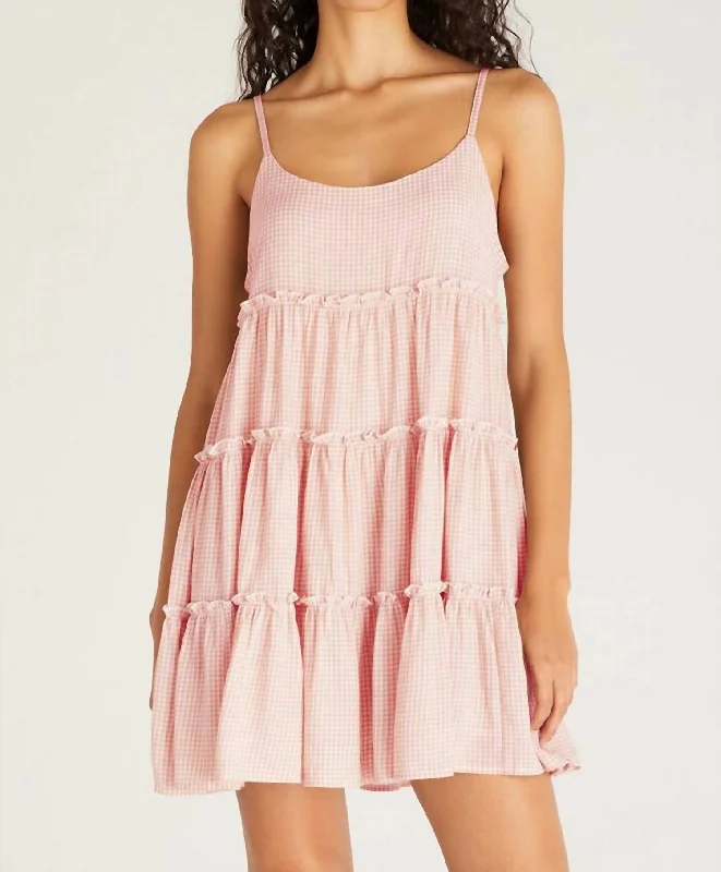 Fashionista Sale Seasonal Trend Carina Gingham Mini Dress In Seashell Pink