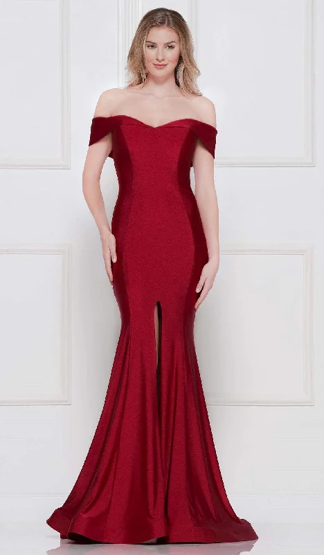 Classy Style Discounts Hollywood Glam Award - Show Style Colors Dress - 2107 Off Shoulder Front Slit Satin Mermaid Gown